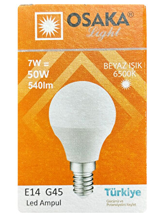 (3 Adet) Osaka 7W (50W) Beyaz Işık E14 Duylu (İnce Duy) Led Mini Ampul