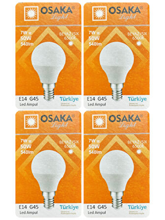 (4 Adet) Osaka 7W (50W) Beyaz Işık E14 Duylu (İnce Duy) Led Mini Ampul