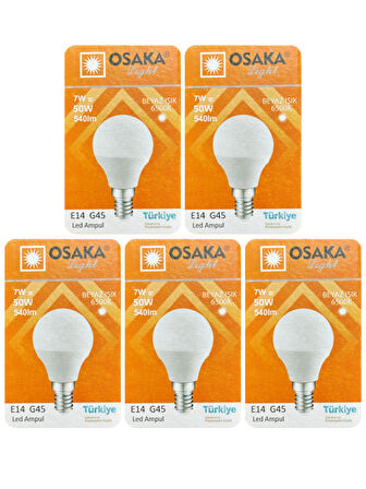 (5 Adet) Osaka 7W (50W) Beyaz Işık E14 Duylu (İnce Duy) Led Mini Ampul