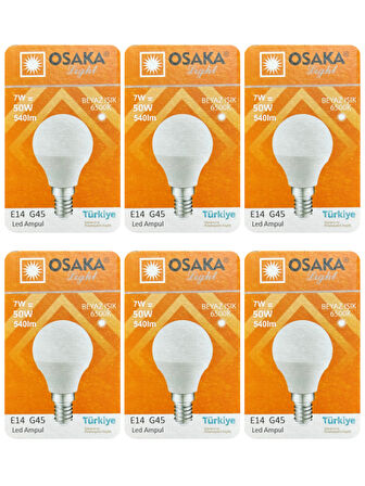 (6 Adet) Osaka 7W (50W) Beyaz Işık E14 Duylu (İnce Duy) Led Mini Ampul