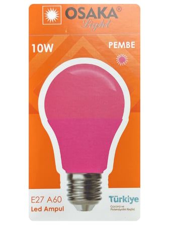(4 Adet) Osaka 10W Pembe Işık E27 Duylu (Kalın Duy) Led Ampul