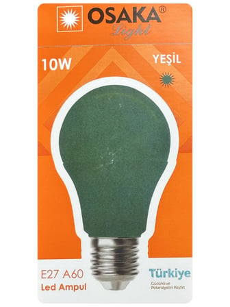 (6 Adet) Osaka 10W Yeşil Işık E27 Duylu (Kalın Duy) Led Ampul