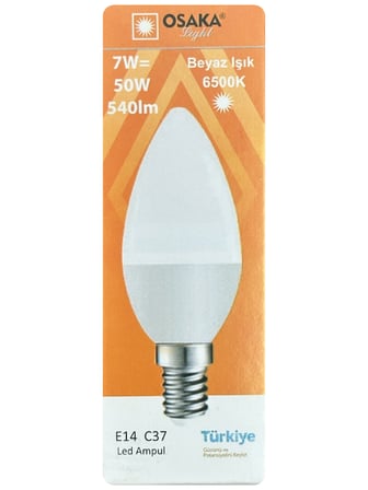 (3 Adet) Osaka 7W (50W) Beyaz Işık (6500K) E14 Duylu (İnce Duy) Led Mum Ampul