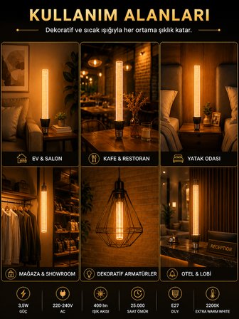 Osaka 3,5W 2200K Sarı Işık Dekoratif Kalın Çizgili 28 CM E27 Duylu Ampul