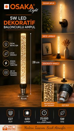 Osaka 5W Sarı Işık E27 Dekoratif Baloncuklu LED Ampul