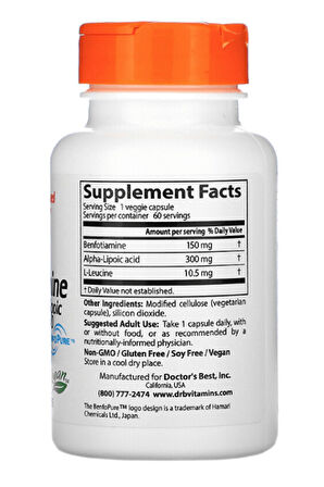 Doctor's Best, Benfotiamine 150 + Alpha-Lipoic Acid 300, 60 Veggie Capsul.3540