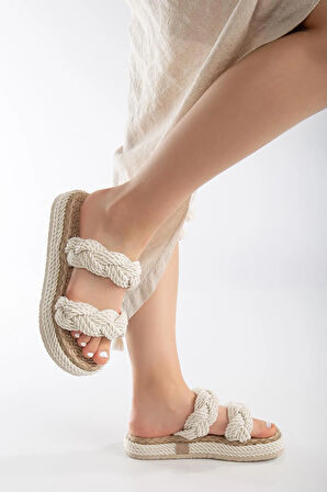 Hasır Burgulu Detaylı Yazlık Halat Terlik