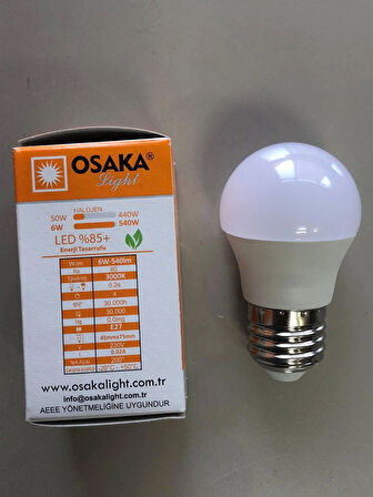 5 ADET OSAKA 6W=50W=540 LÜMEN E 27 TOP AMPÜL 6500K BEYAZ  45mmX75mm