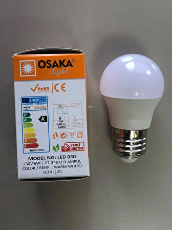 5 ADET OSAKA 6W=50W=540 LÜMEN E 27 TOP AMPÜL 6500K BEYAZ  45mmX75mm