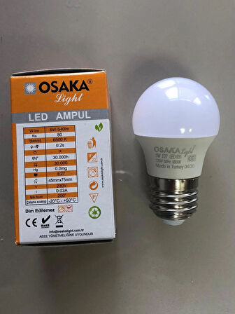 10 ADET OSAKA 6W=50W=540 LÜMEN E 27 TOP AMPÜL 6500K BEYAZ  45mmX75mm