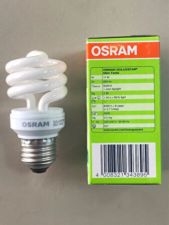 3 ADET OSRAM 11W=51W 600 LÜMEN TASARRUFLU LAMBA 6500 KELVİN BEYAZ