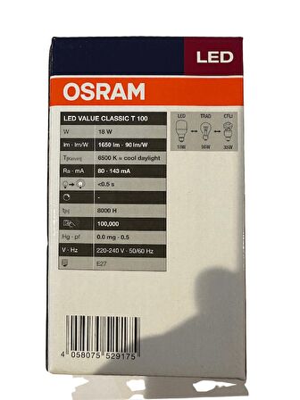 Osram 18W (104W) Jumbo Torch LED Ampül Beyaz 6500K E27 Duylu