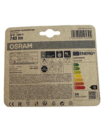 Osram Halojen Superstar 50W (60W) G9 Duy Sarı Işık, 2'li Paket 