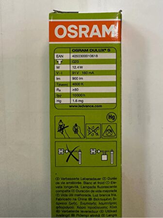 Osram Dulux S 11W 840 4000K Gün Işığı 2Pinli G23 Duylu Floresan Ampul