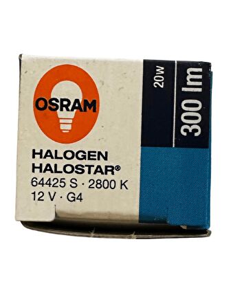 Osram 64425S Halostar Starlite 20W 12V 2800K (Sarı Işık) G4 Duylu Halojen Ampul (2 Adet)