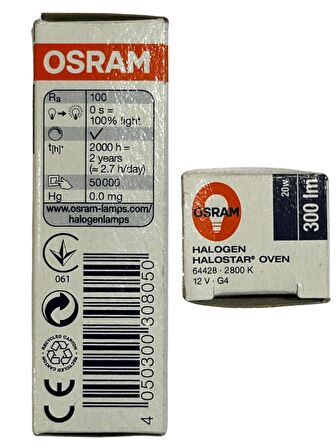 Osram 64428 20W 12V 2800K (Sarı Işık) Owen G4 Duylu Fırın Ampulü (4 Adet)