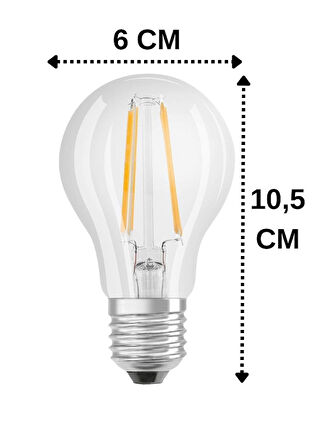 (6 Adet) Osram 6,5W (60W) 2700K (Sarı Işık) Dim Edilebilir E27 Duylu (Kalın Duy) Led Şeffaf Ampul