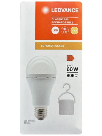(2 Adet) Ledvance 8W Sarı Işık (2700K) E27 Duylu (Kalın Duy) Şarjlı Ampul