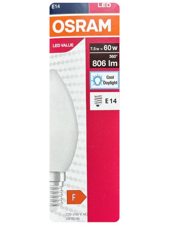 (5 Adet) Ledvance 7,5W Beyaz Işık (6500K) E14 Duylu (İnce Duy) Led Ampul