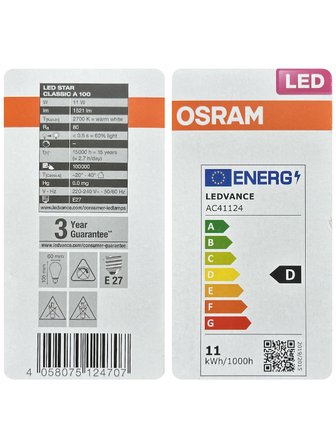 (4 Adet) Ledvance 11W Sarı Işık (2700K) E27 Duylu (Kalın Duy) Filament Led Ampul