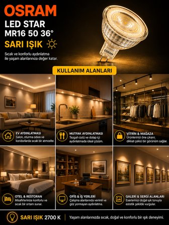 (1 Adet) Ledvance 12V AC/DC 6.1W (50W) 2700K (Sarı Işık) GU5.3 Duylu LED Çanak Ampul