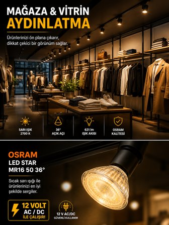 (2 Adet) Ledvance 12V AC/DC 6.1W (50W) 2700K (Sarı Işık) GU5.3 Duylu LED Çanak Ampul