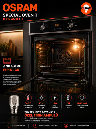 (6 lı PAKET) 15W E14 Fırın Ampulü 300°C Isıya Dayanıklı Sarı Işık