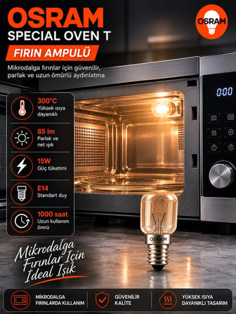 (6 lı PAKET) 15W E14 Fırın Ampulü 300°C Isıya Dayanıklı Sarı Işık