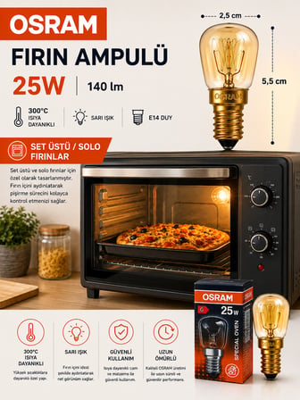 (3 Adet) 25W E14 Fırın Ampulü 300°C Isıya Dayanıklı Sarı Işık