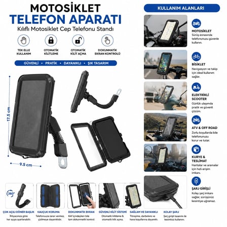 RESİSTANT BİKE MOTORSİKLET TELEFON TUTUCU 5.5 İNÇ - 6.2 İNÇ (5324)