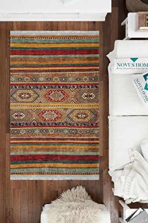 Yıkanabilir Kaymaz Tabanlı Dijital Baskılı Cotton Serisi Dokuma Kilim Efektli Halı.