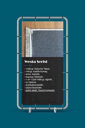 Yıkanabilir Kaymaz Tabanlı Dijital Baskılı Westa Serisi Dokuma Kilim Efektli Halı.