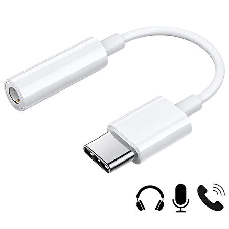 Tak Çalıştır Mikrofonlu Type-C to Aux 3.5mm Kulaklık Jak Dönüştürücü Yüksek Kaliteli
