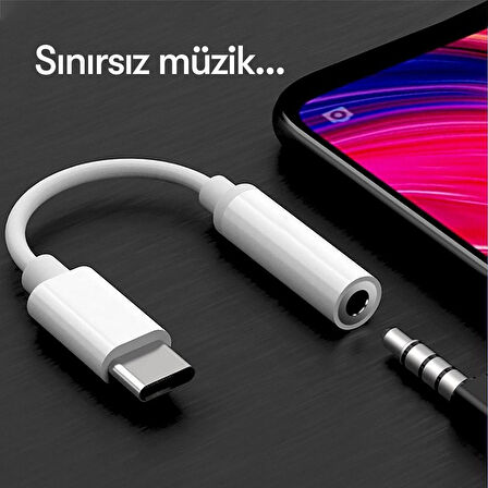 Tak Çalıştır Mikrofonlu Type-C to Aux 3.5mm Kulaklık Jak Dönüştürücü Yüksek Kaliteli