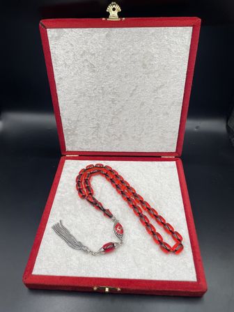 925 Ayar Gümüş Püsküllü Ateş Kehribar Tespih – 11x8 mm