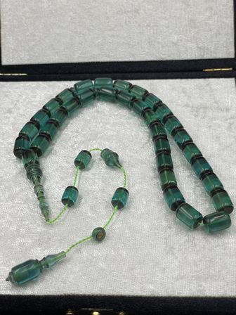 Usta Mehmet Toprak İmzalı Kuru Torna Ateş Kehribar Tespih – 11x8 mm