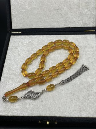 925 Ayar Gümüş Dizayn Ateş Kehribar Tespih – 12x8 mm