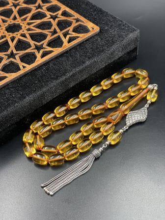 925 Ayar Gümüş Dizayn Ateş Kehribar Tespih – 12x8 mm