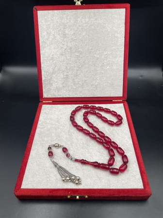 925 Ayar Gümüş Dizayn Kapsül Kesim Ateş Kehribar Tespih – 13x8 mm