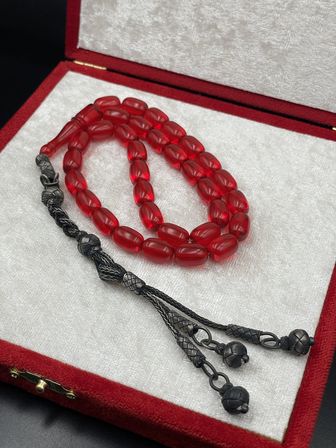 1000 Ayar Trabzon Kazaz Püsküllü Ateş Kehribar Tespih – 8x12 mm