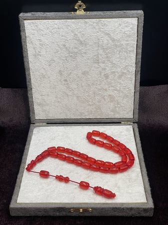 Sistemli Kırmızı Ateş Kehribar Tesbih (8x12 mm)