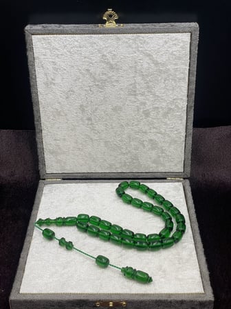 Sistemli Yeşil Ateş Kehribar Tesbih (8x12 mm)