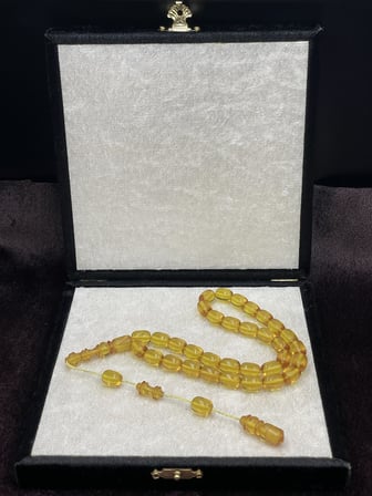 Sistemli Sarı Ateş Kehribar Tesbih (8x12 mm)