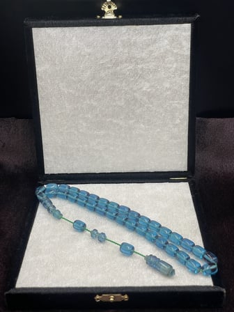 Sistemli Mor Hareli Mavi Turkuaz Ateş Kehribar Tesbih (8x12 mm)