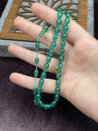 Salih Şirin Halkalı İmame Bürokrat Boy Yeşil Ateş Kehribar Tesbih (6x8 mm)