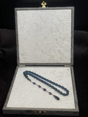 Salih Şirin Halkalı İmame Bürokrat Boy Füme Mavi Ateş Kehribar Tesbih (6x8 mm)