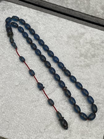 Salih Şirin Halkalı İmame Bürokrat Boy Füme Mavi Ateş Kehribar Tesbih (6x8 mm)