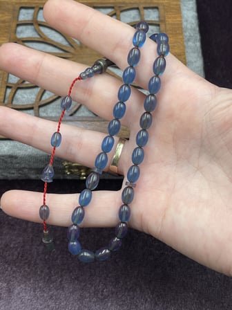 Salih Şirin Halkalı İmame Bürokrat Boy Füme Mavi Ateş Kehribar Tesbih (6x8 mm)