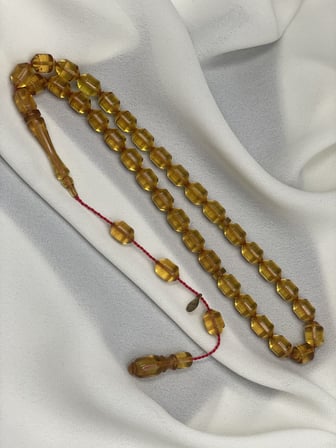 Ayhan Turan İmzalı El Boy Kapsül Kesim Bal Sarısı Ateş Kehribar Tesbih (7x10 mm)