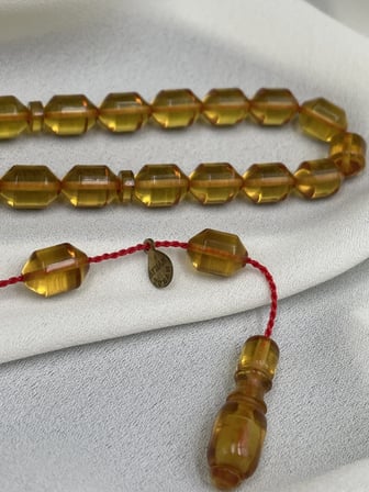 Ayhan Turan İmzalı El Boy Kapsül Kesim Bal Sarısı Ateş Kehribar Tesbih (7x10 mm)
